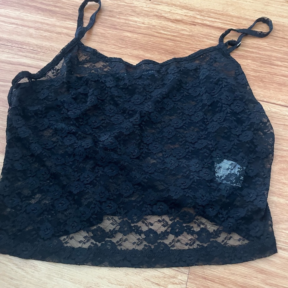 Brandy Melville, sheer, flower, print, black top